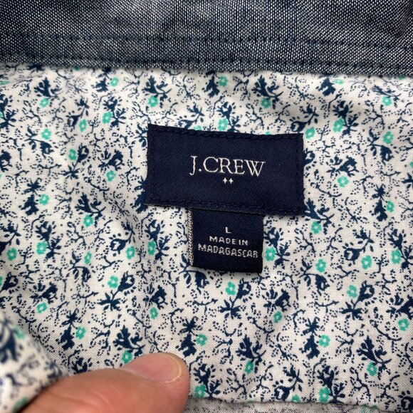 J. Crew Button Down Shirt Men Large L White Floral All Over Print Preppy Formal - Picture 5 of 9